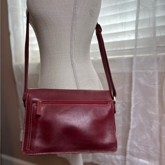 Derek Alexander East/West Half Flap Multi Compartment Red Leather Crossbody - Picture 12 of 13